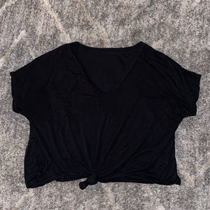 Black crop top tie front shirt. SIZE LARGE. Very soft.